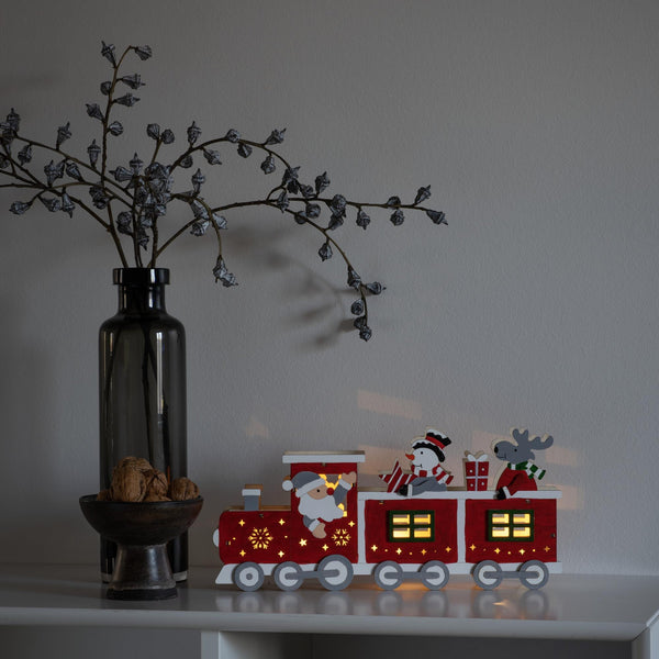 LED Lit Wooden Christmas Train with Santa Snowman and Reindeer