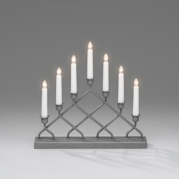 Grey Lattice Arch Candlestick Bridge with 7 LED Lights