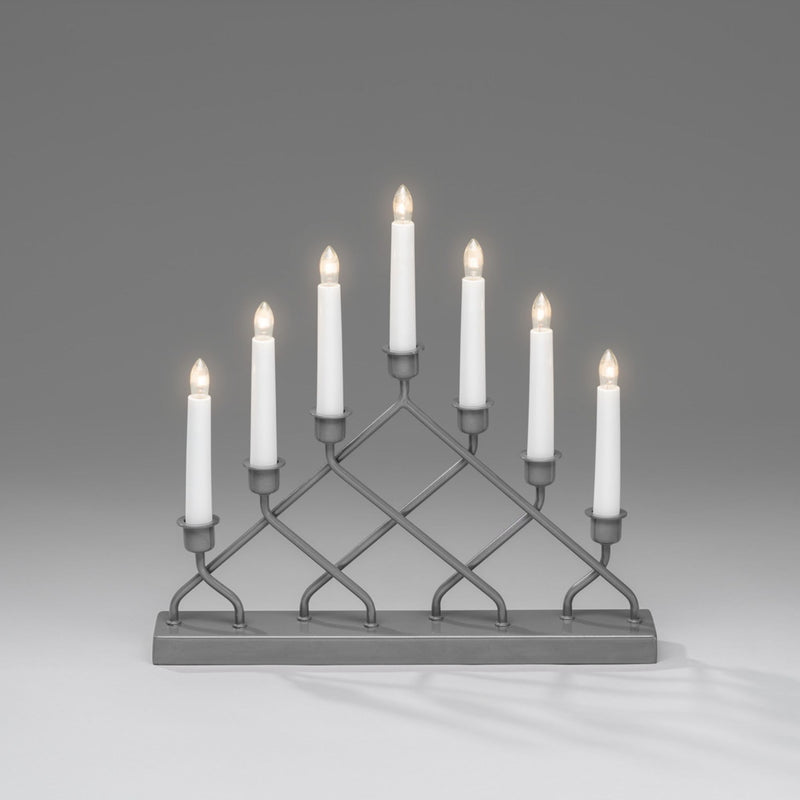Grey Lattice Arch Candlestick Bridge with 7 LED Lights