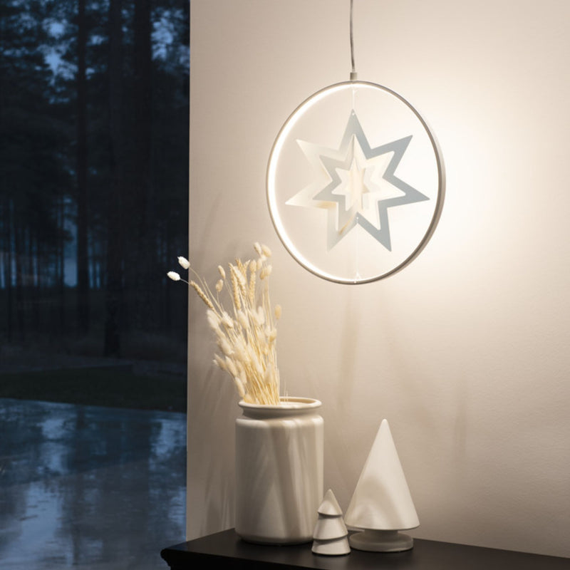 White Hanging Metal Cut Out Stars with 132 Warm White LEDs