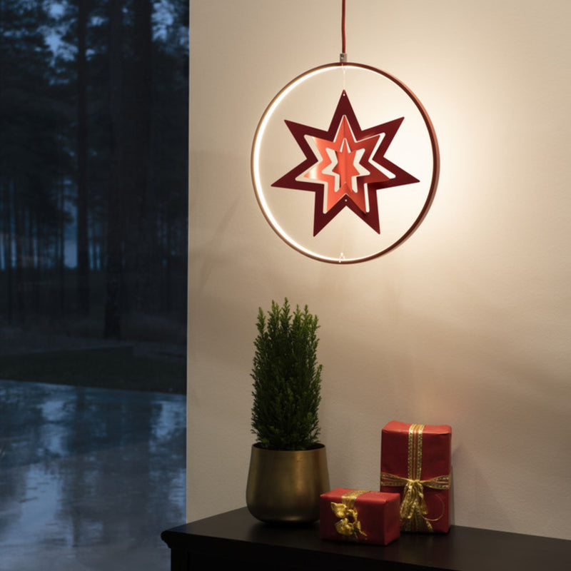 Red Hanging Metal Cut Out Stars with 132 Warm White LEDs