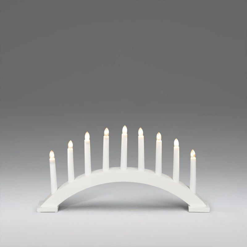 White Wooden Curved Arch Candlestick Bridge with 9 LED Lights