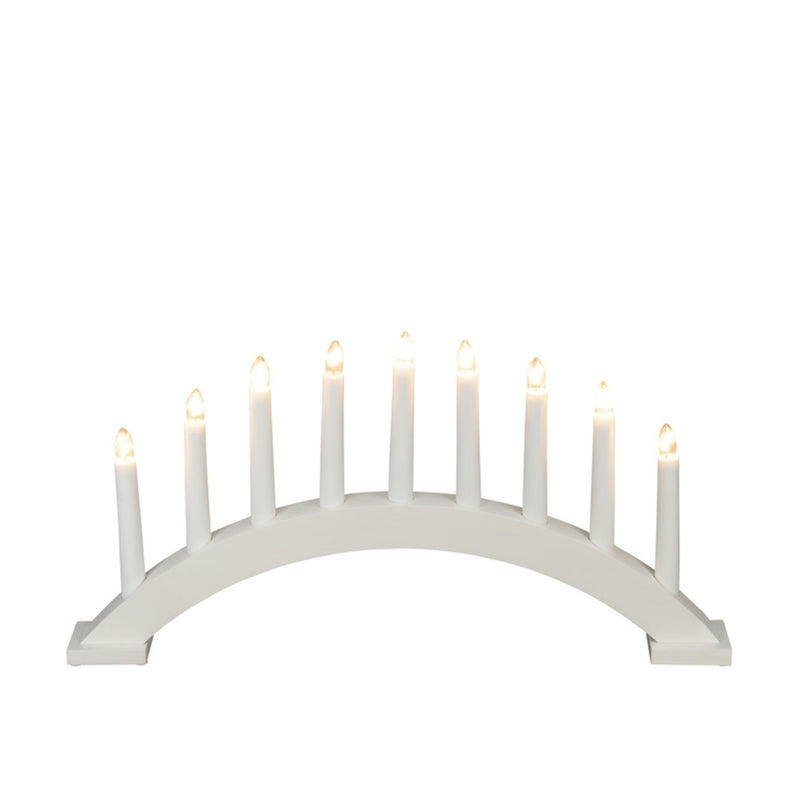 White Wooden Curved Arch Candlestick Bridge with 9 LED Lights