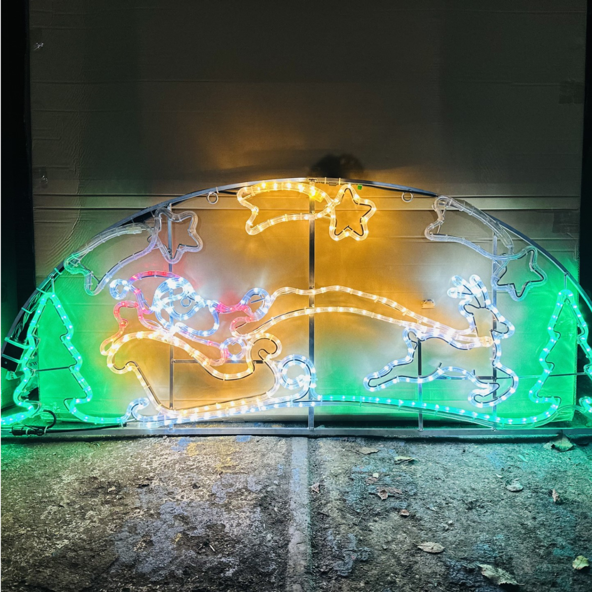1.8m Santa with Sleigh Reindeer and Shooting Stars Animated Christmas Neon Rope Light Display