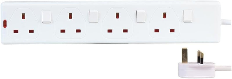 3 Metre 4 Gang Individual Switched White Extension Lead