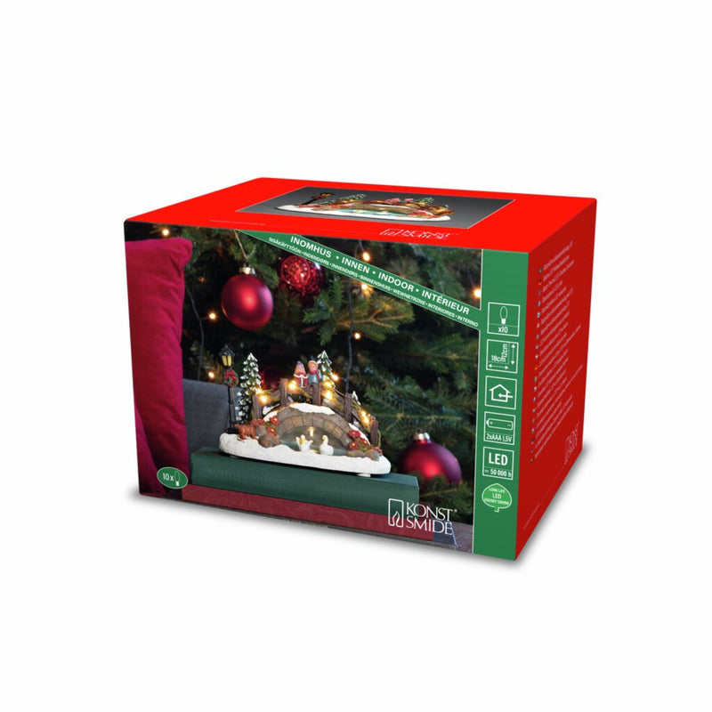 18cm Festive Bridge Over Pond Fibre Optic Christmas Scene