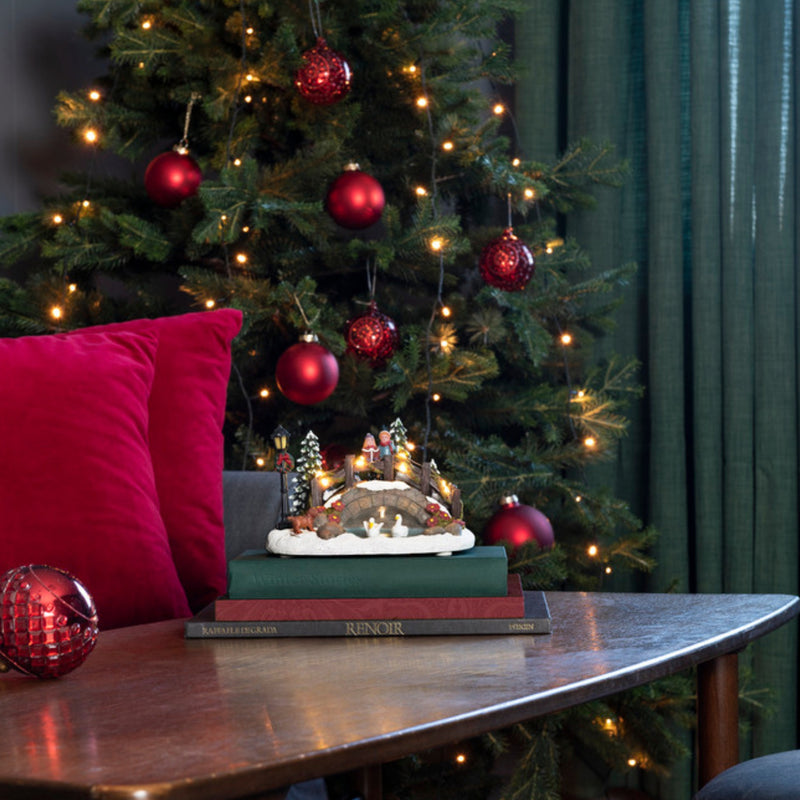 18cm Festive Bridge Over Pond Fibre Optic Christmas Scene