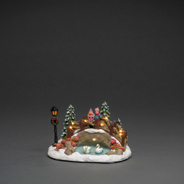 18cm Festive Bridge Over Pond Fibre Optic Christmas Scene