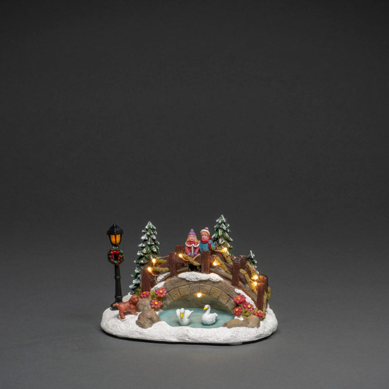 18cm Festive Bridge Over Pond Fibre Optic Christmas Scene