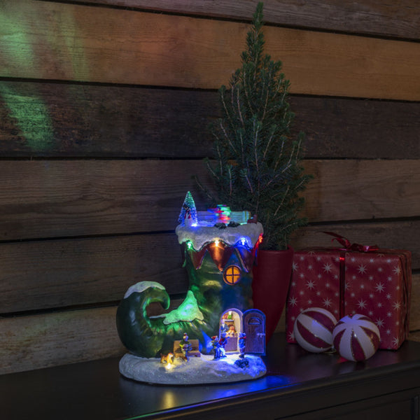 Festive Boot and Animated Rotating Children with Music Christmas Scene