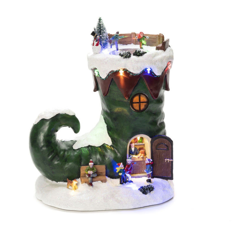 Festive Boot and Animated Rotating Children with Music Christmas Scene