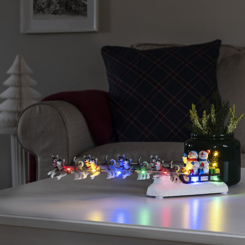 LED Snowmen In Sledge with Dogs Christmas Display