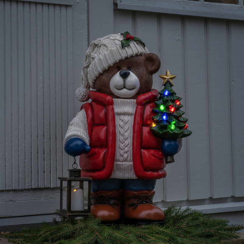 65cm Christmas Teddy Bear with LED Tree and Lantern Ornament