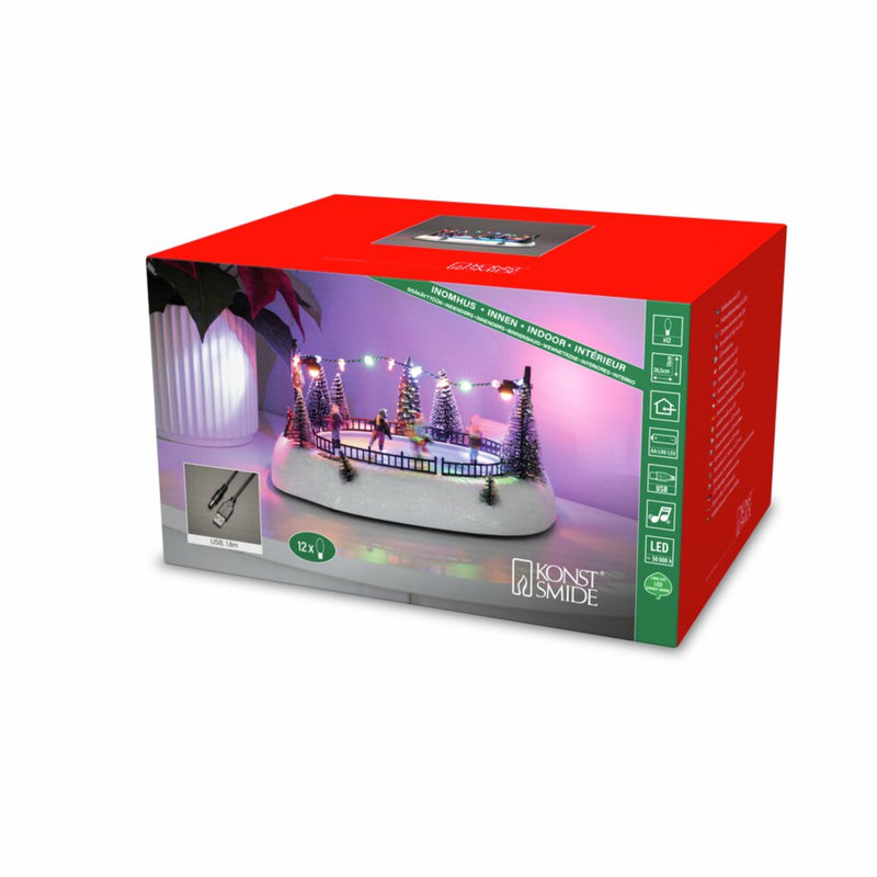 26cm Mechanical Ice Rink Festive LED Christmas Scene