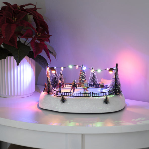 26cm Mechanical Ice Rink Festive LED Christmas Scene