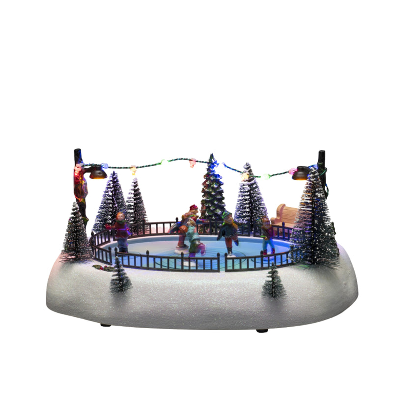 26cm Mechanical Ice Rink Festive LED Christmas Scene