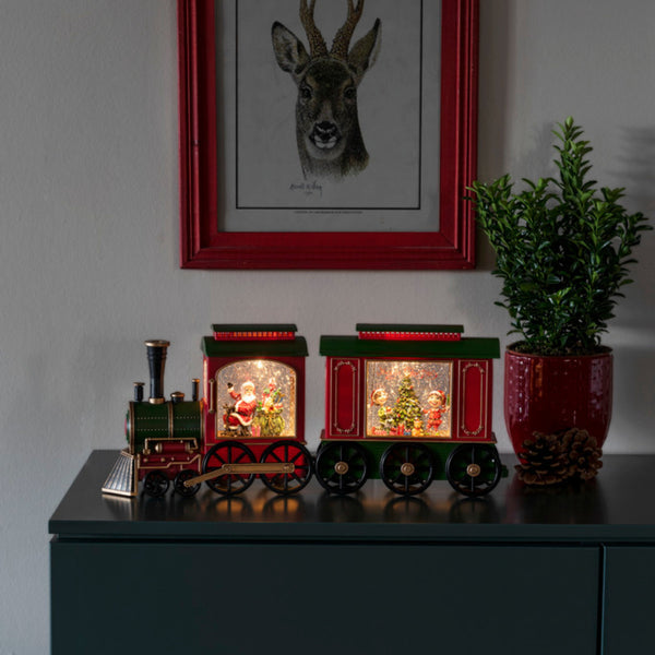 Elves in Carriage Traditional Red Christmas Train Magical Water Spinner