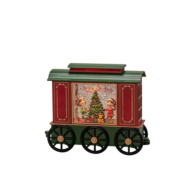 Elves in Carriage Traditional Red Christmas Train Magical Water Spinner
