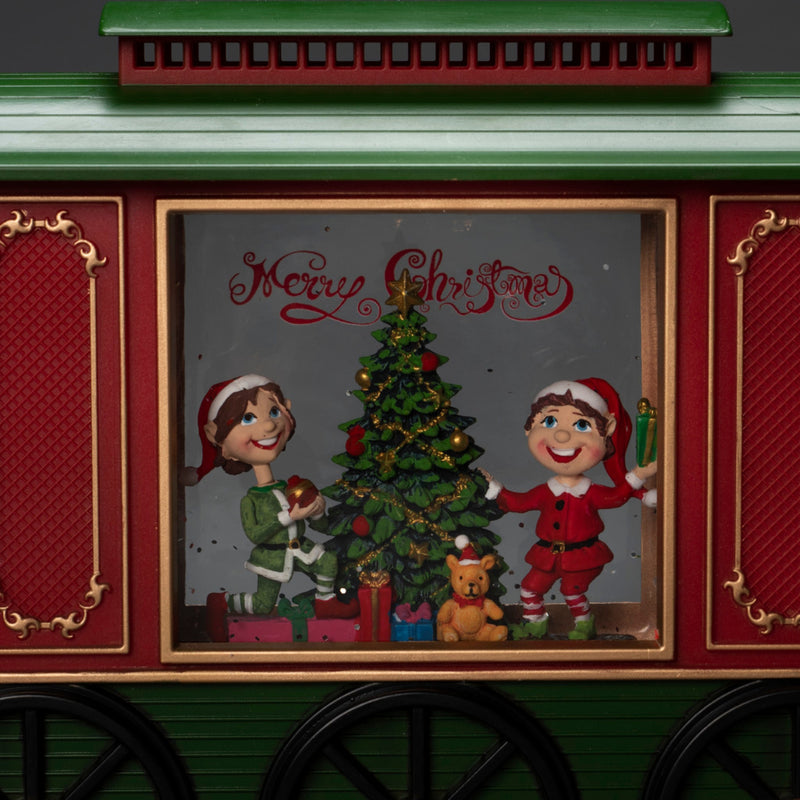 Elves in Carriage Traditional Red Christmas Train Magical Water Spinner