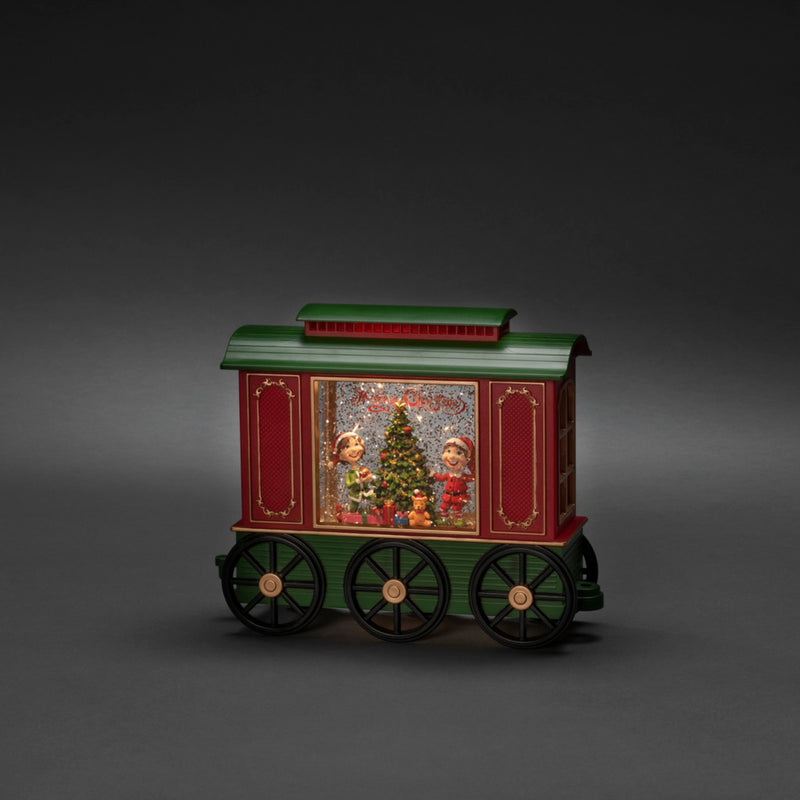 Elves in Carriage Traditional Red Christmas Train Magical Water Spinner
