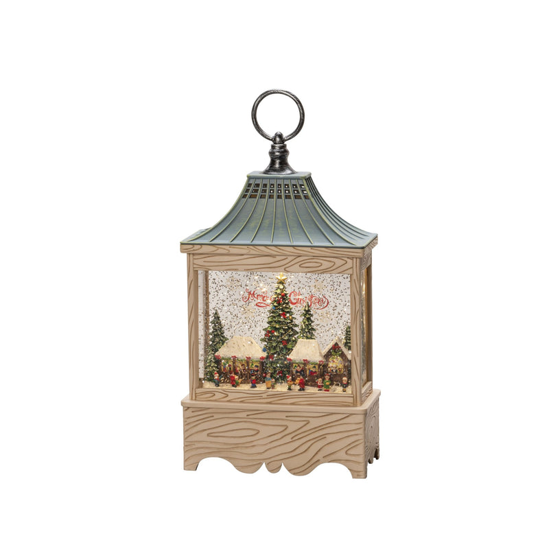 Christmas Market Wooden Effect Water Spinner Lantern