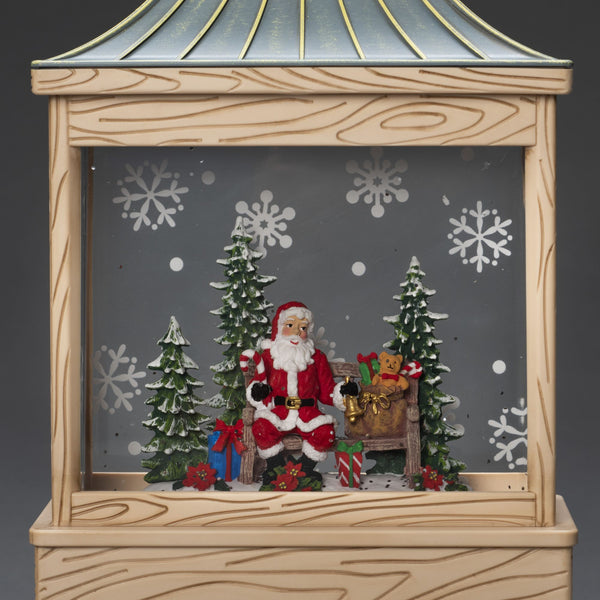 Christmas Wooden Effect Water Spinner Lantern with Santa