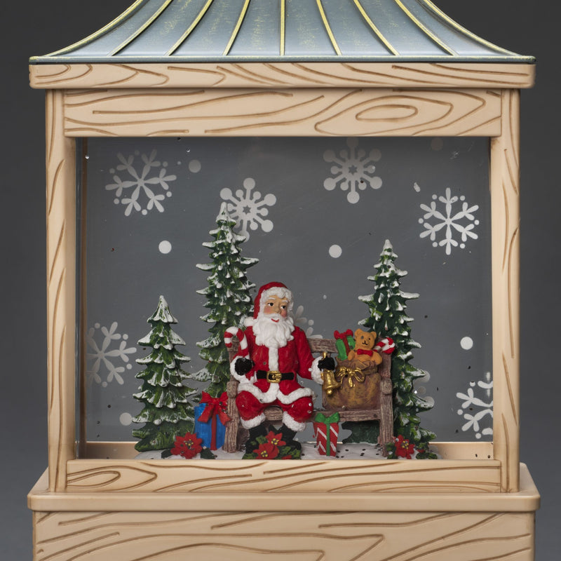 Christmas Wooden Effect Water Spinner Lantern with Santa