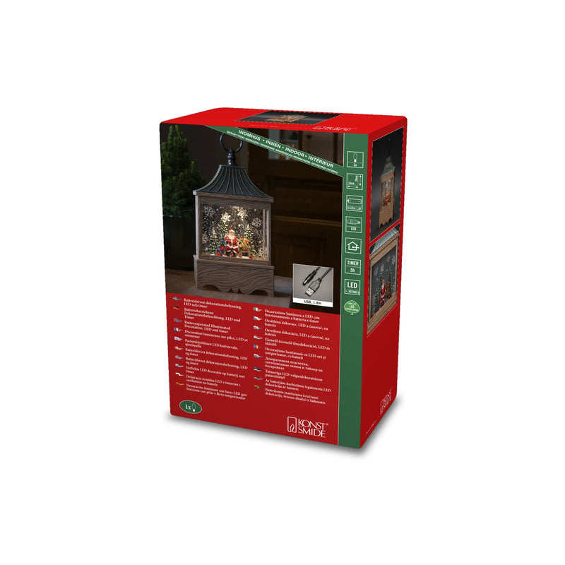 Christmas Wooden Effect Water Spinner Lantern with Santa