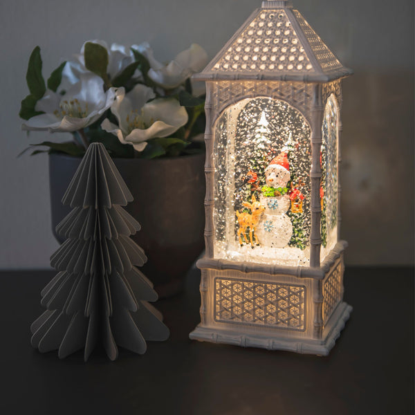Snowman and Christmas Tree White Lantern Water Spinner