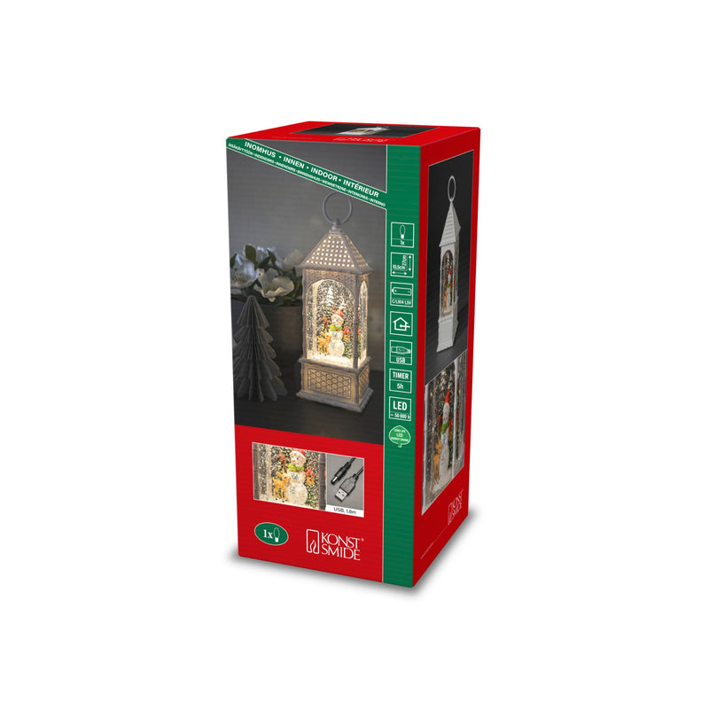 Snowman and Christmas Tree White Lantern Water Spinner