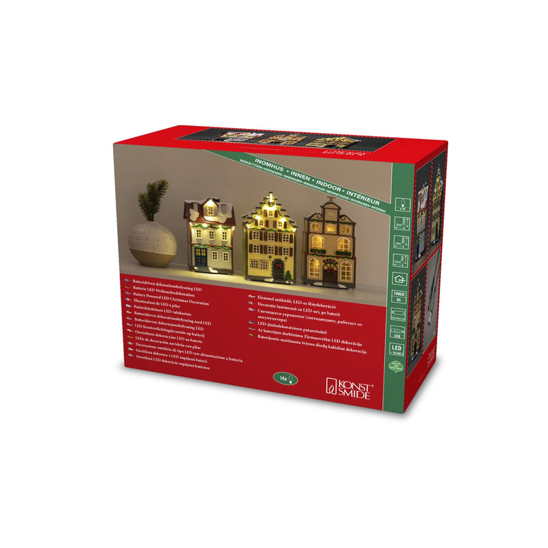 Set of Three Small Houses Lit with LED Lights