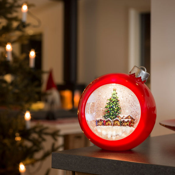 Festive Christmas Market Scene in Red Bauble Water Lantern