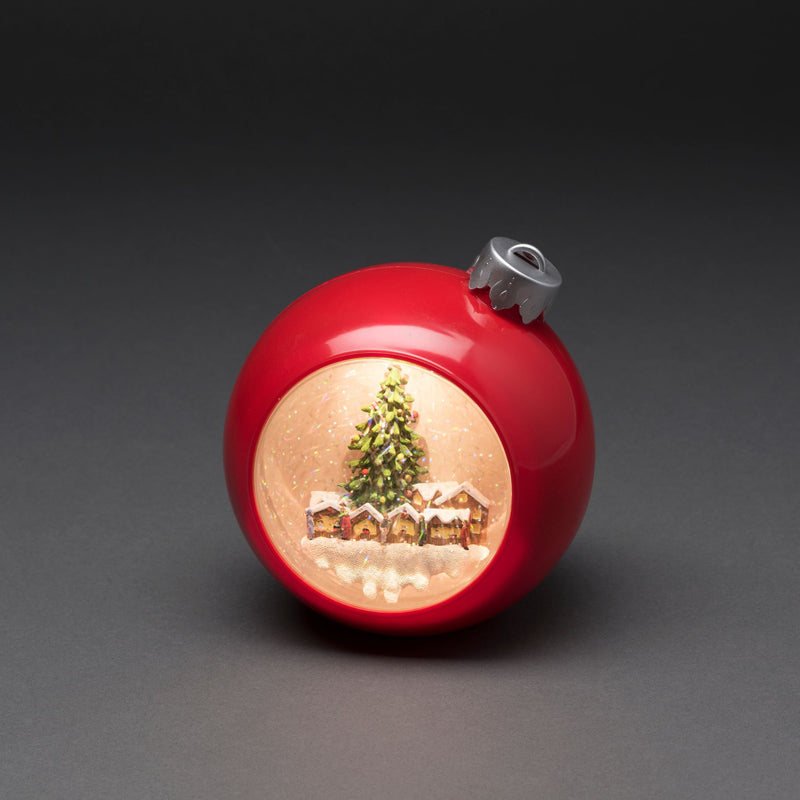 Festive Christmas Market Scene in Red Bauble Water Lantern