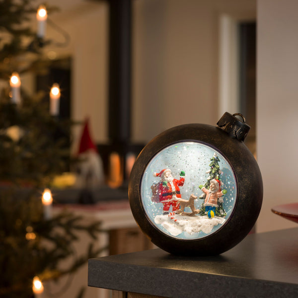 Festive Child Visiting Santa in Brown Bauble Water Spinner