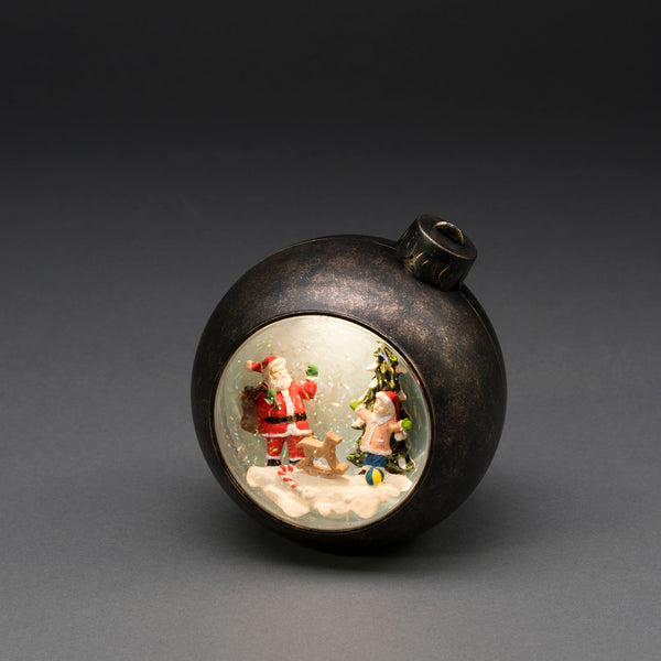 Festive Child Visiting Santa in Brown Bauble Water Spinner