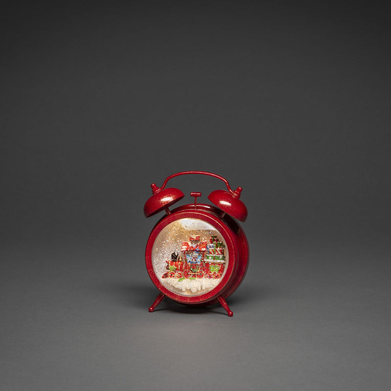 Novelty Red Clock with Snowman Scene Water Spinner