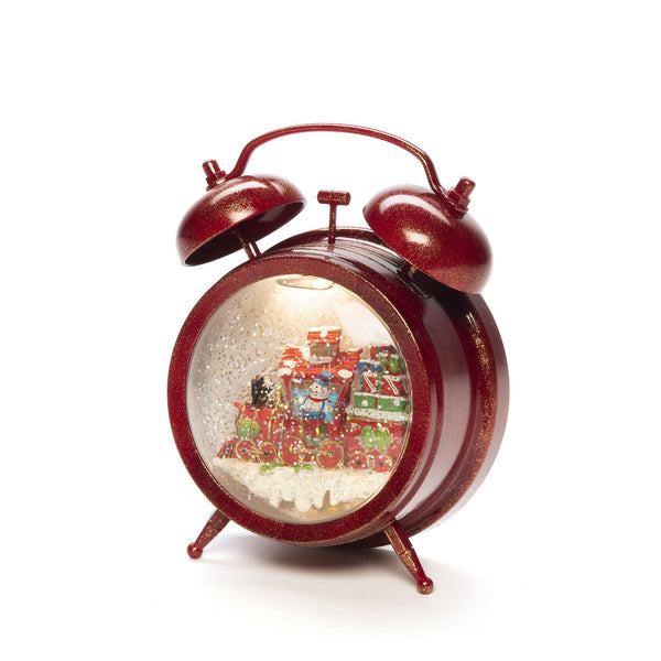 Novelty Red Clock with Snowman Scene Water Spinner