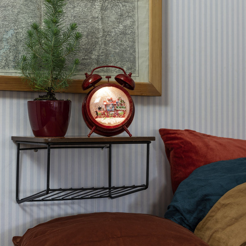 Novelty Red Clock with Snowman Scene Water Spinner