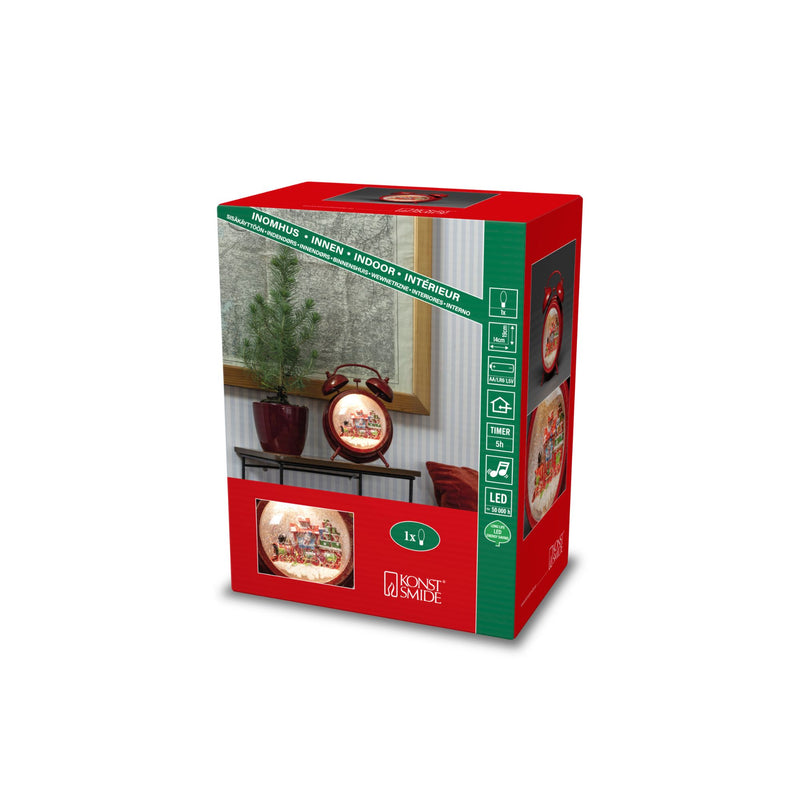 Novelty Red Clock with Snowman Scene Water Spinner