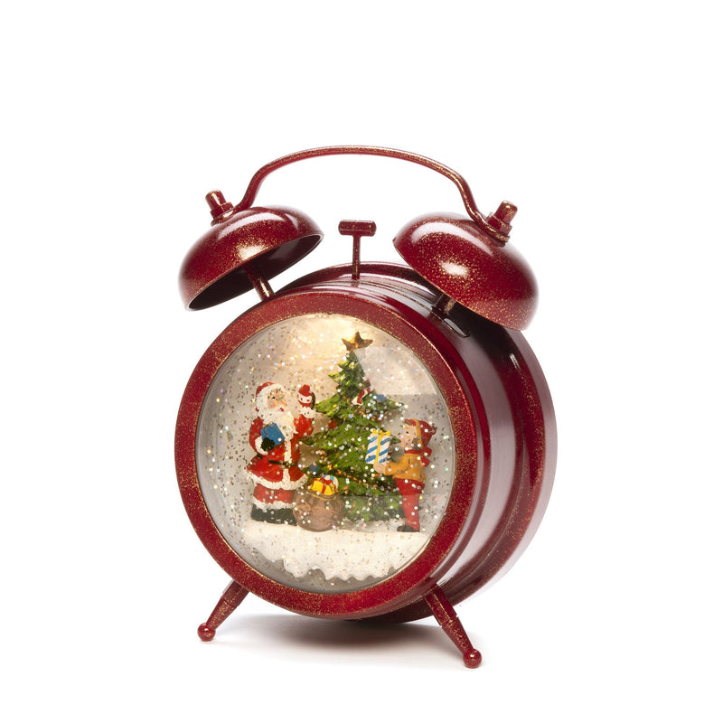 Novelty Red Clock with Santa and Children Scene Water Spinner