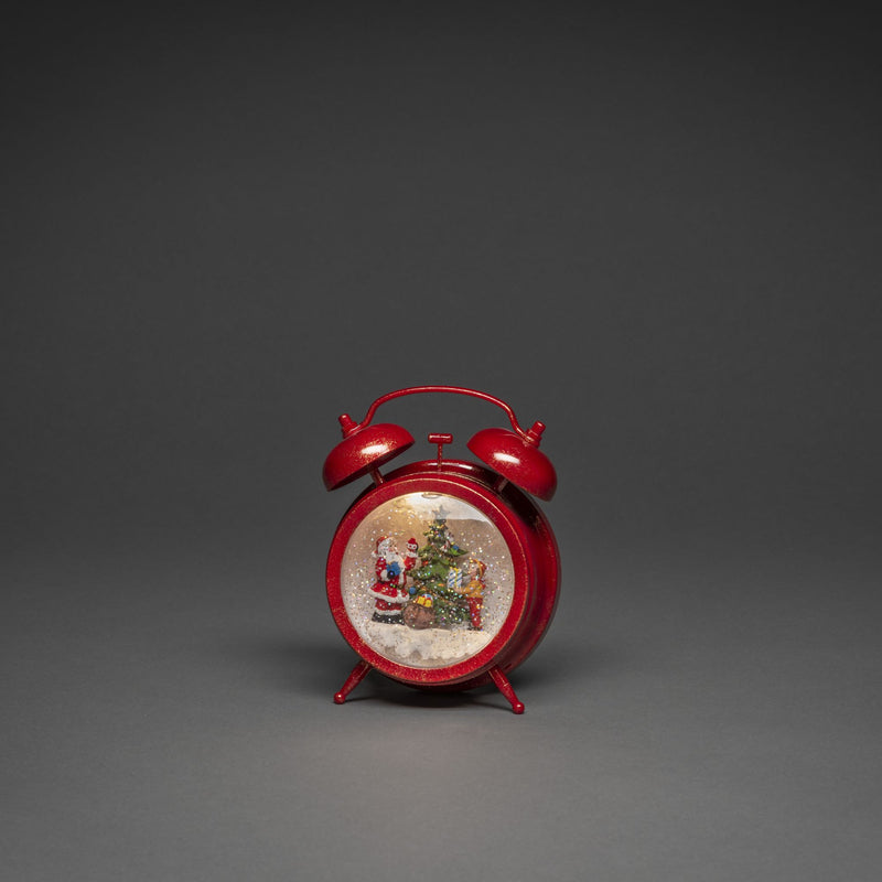 Novelty Red Clock with Santa and Children Scene Water Spinner