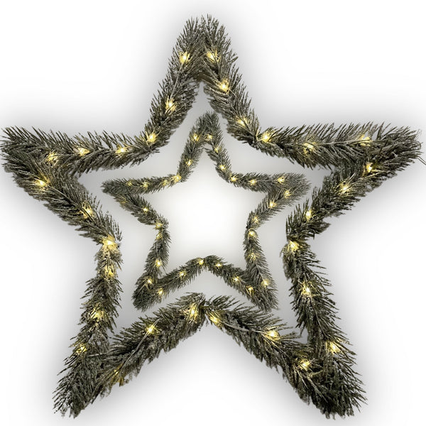 Set of 2 Fir Tree Christmas Stars with 100 Warm White LEDs