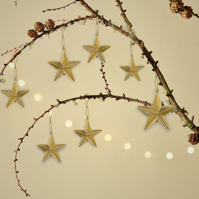 Pack of 10 Gold Glitter Shatterproof Christmas Tree Star Decoration