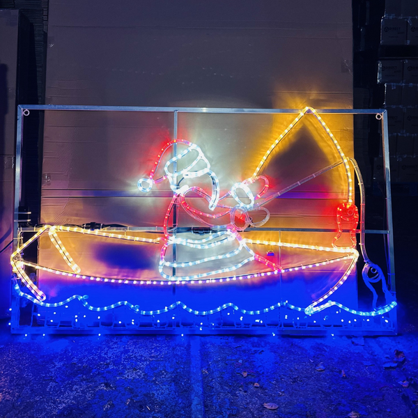 6ft Santa in Fishing Boat Animated Christmas Neon Rope Light Display
