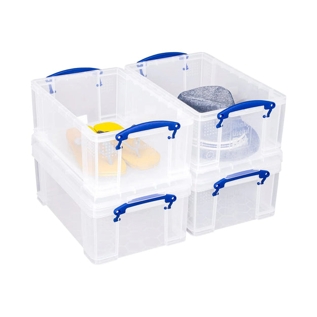 Pack of 4 9 Litre Large Clear Strong Really Useful Christmas Storage Box with Lids