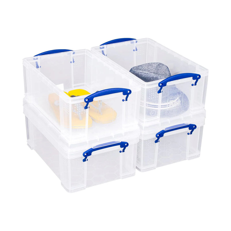 Pack of 4 9 Litre Large Clear Strong Really Useful Christmas Storage Box with Lids