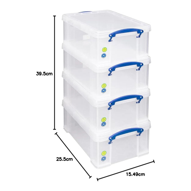 Pack of 4 9 Litre Large Clear Strong Really Useful Christmas Storage Box with Lids