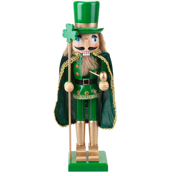 Lucky Charm Irish Wooden Nutcracker with Green Cape