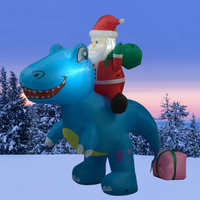 6ft Inflatable LED Lit Dinosaur with Santa and Presents