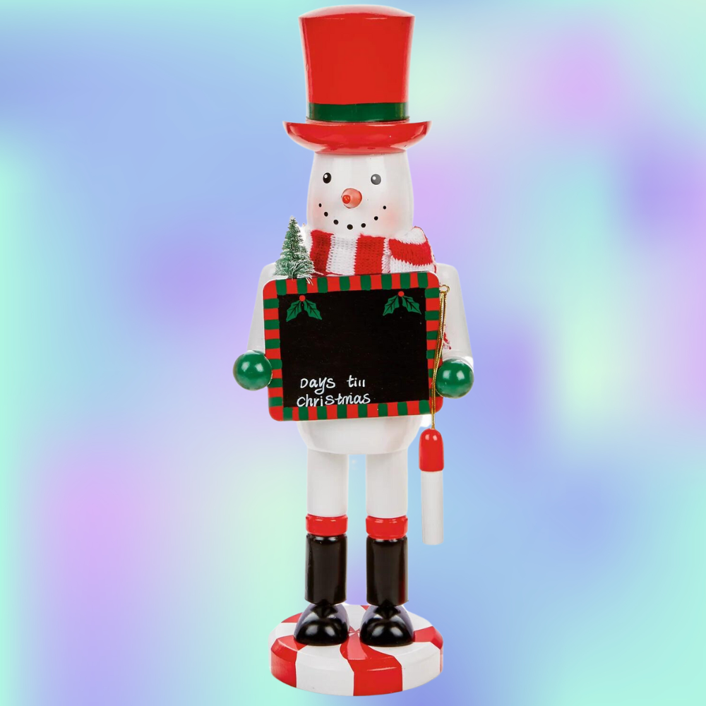 Snowman Nutcracker with Christmas Countdown Chalkboard Red Hat